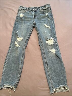 Old Navy Women's Rockstar Mid-Rise Super Skinny Distressed Blue Jeans Size 6